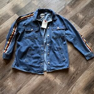 Stoosh Vintage Denim Jacket with Rainbow Accents
